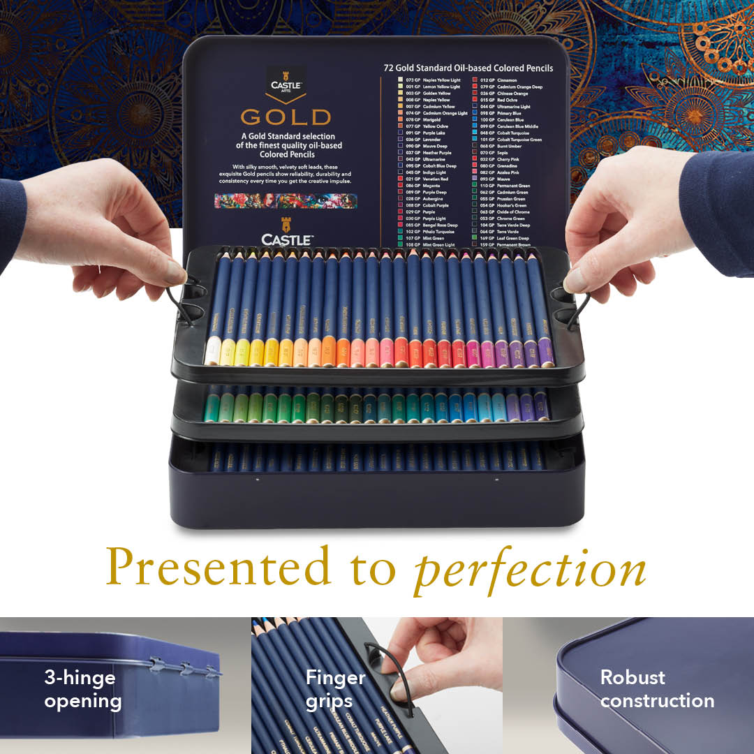 72 pezzi Castle Gold color Pencil Set in Display Tin
