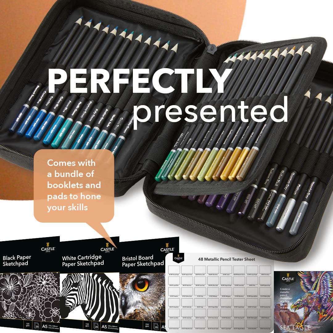50 Pezzi Set Di Matite Colorate Metallizzate In Astuccio Con Cerniera