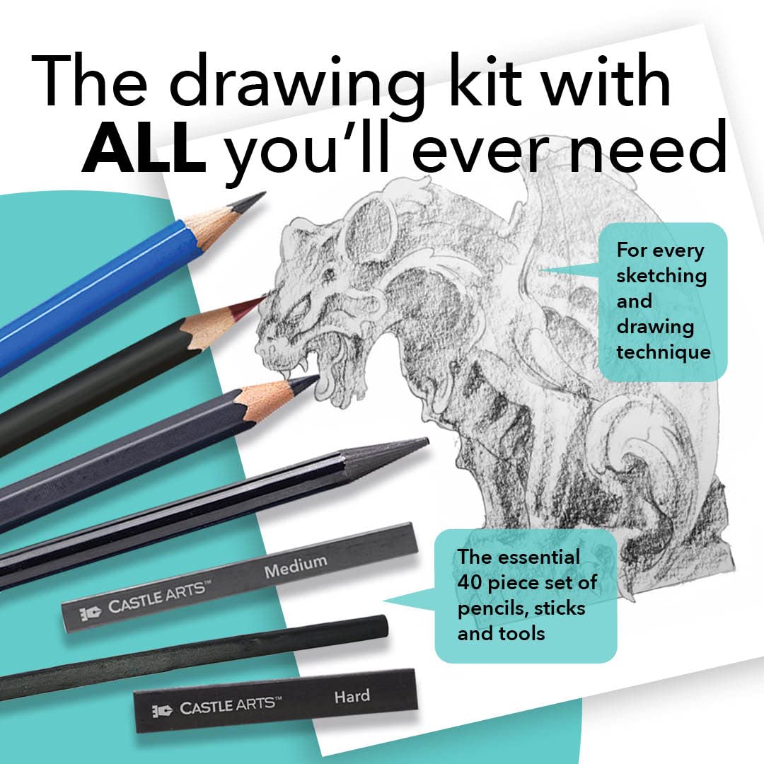 40 Pezzi Set Di Matite Di Grafite Per Disegno E Schizzi In Custodia Con Cerniera
