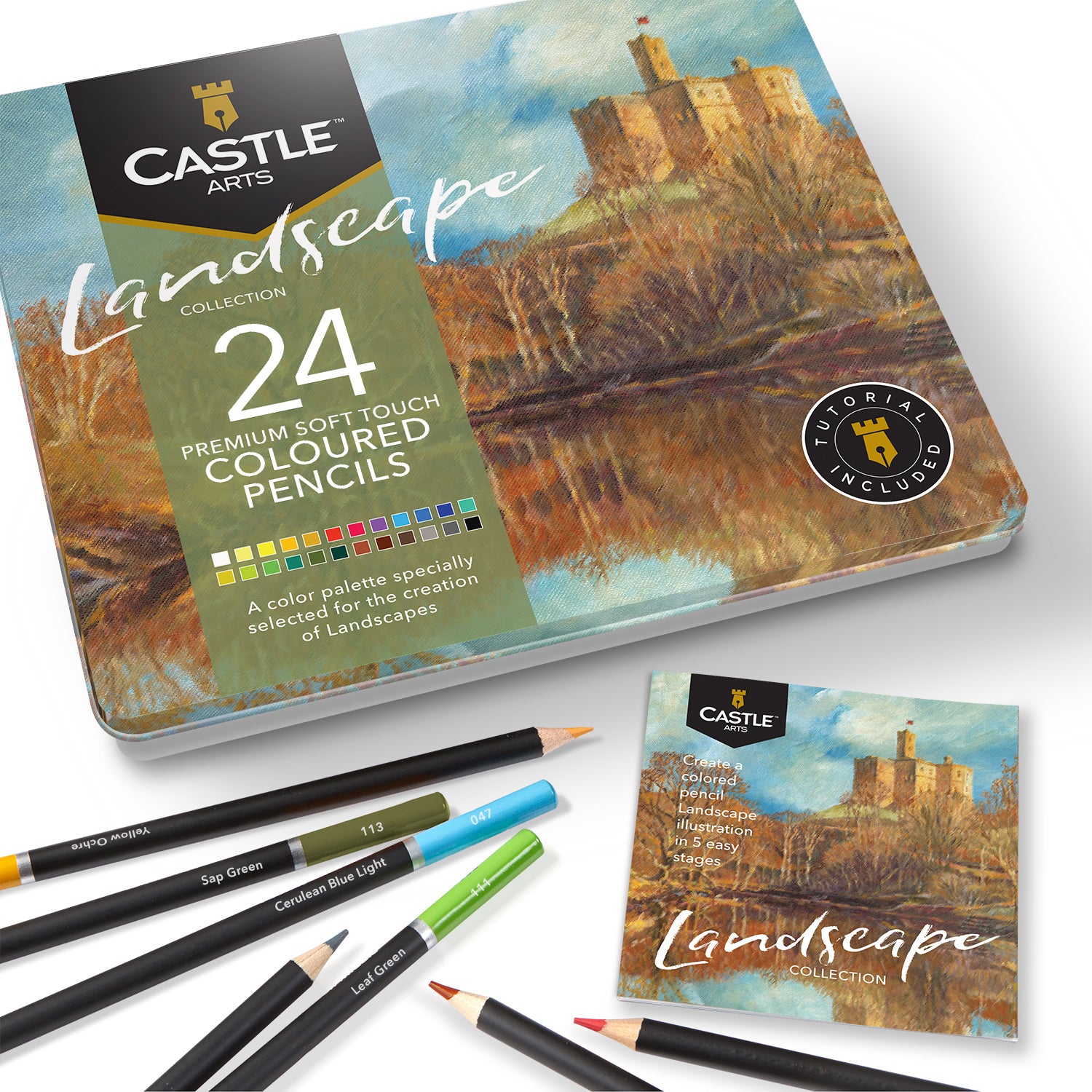 24 Pezzi Set Di Matite Colorate Per Paesaggio In Scatola Di Latta
