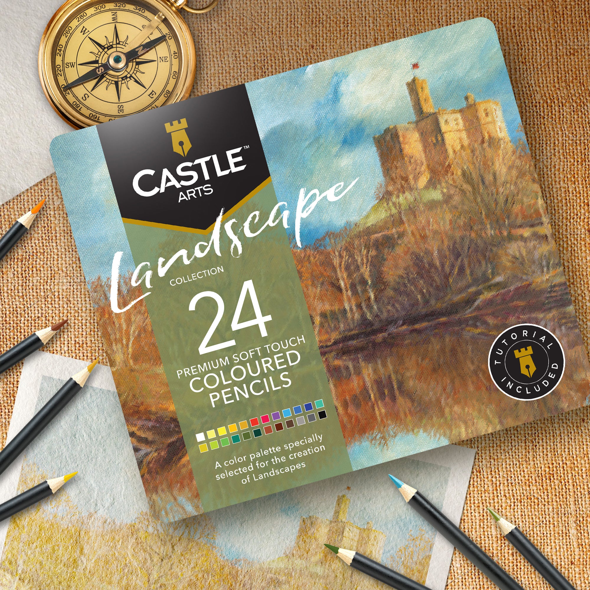 24 Pezzi Set Di Matite Colorate Per Paesaggio In Scatola Di Latta