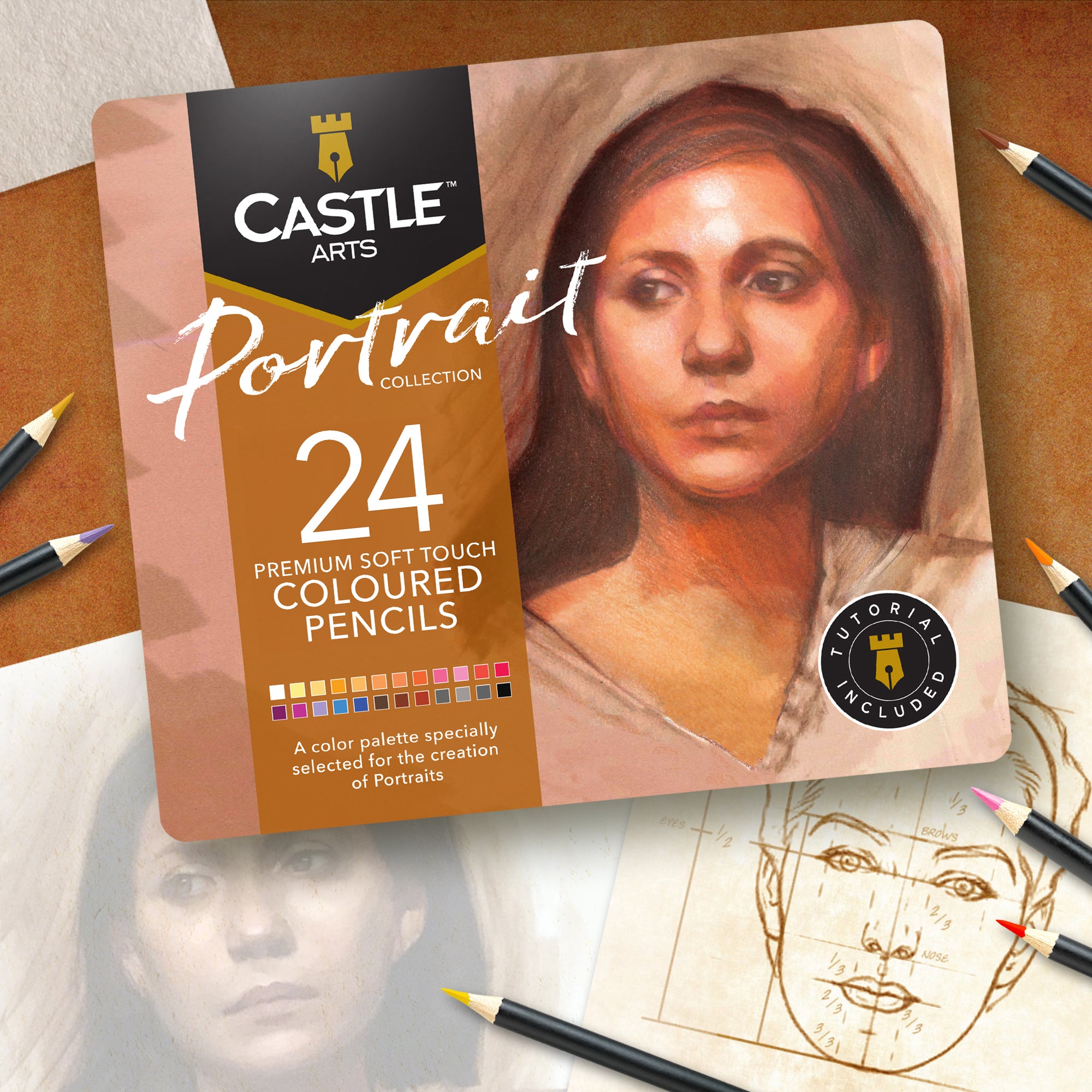 24 Pezzi Set Di Matite Colorate Portrait In Scatola Espositiva