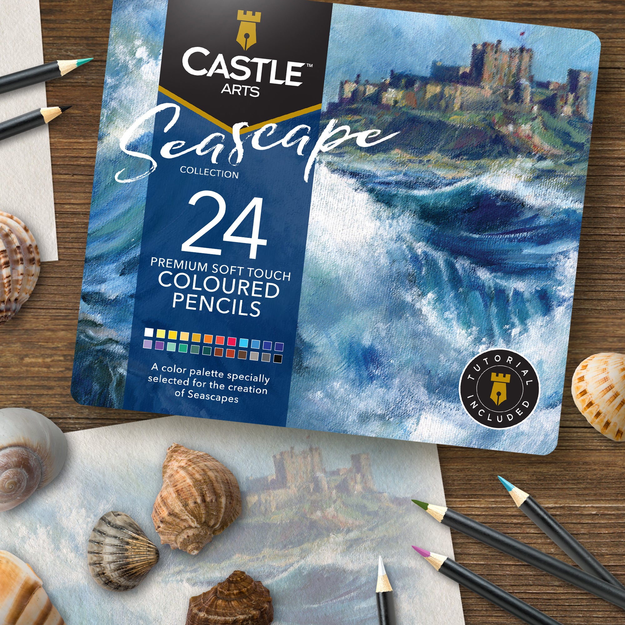 24 Pezzi Set Di Matite Colorate Seascape In Scatola Espositiva