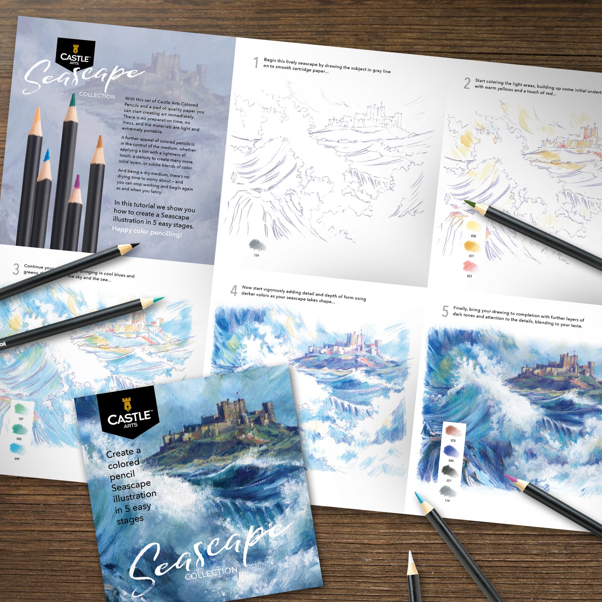 24 Pezzi Set Di Matite Colorate Seascape In Scatola Espositiva