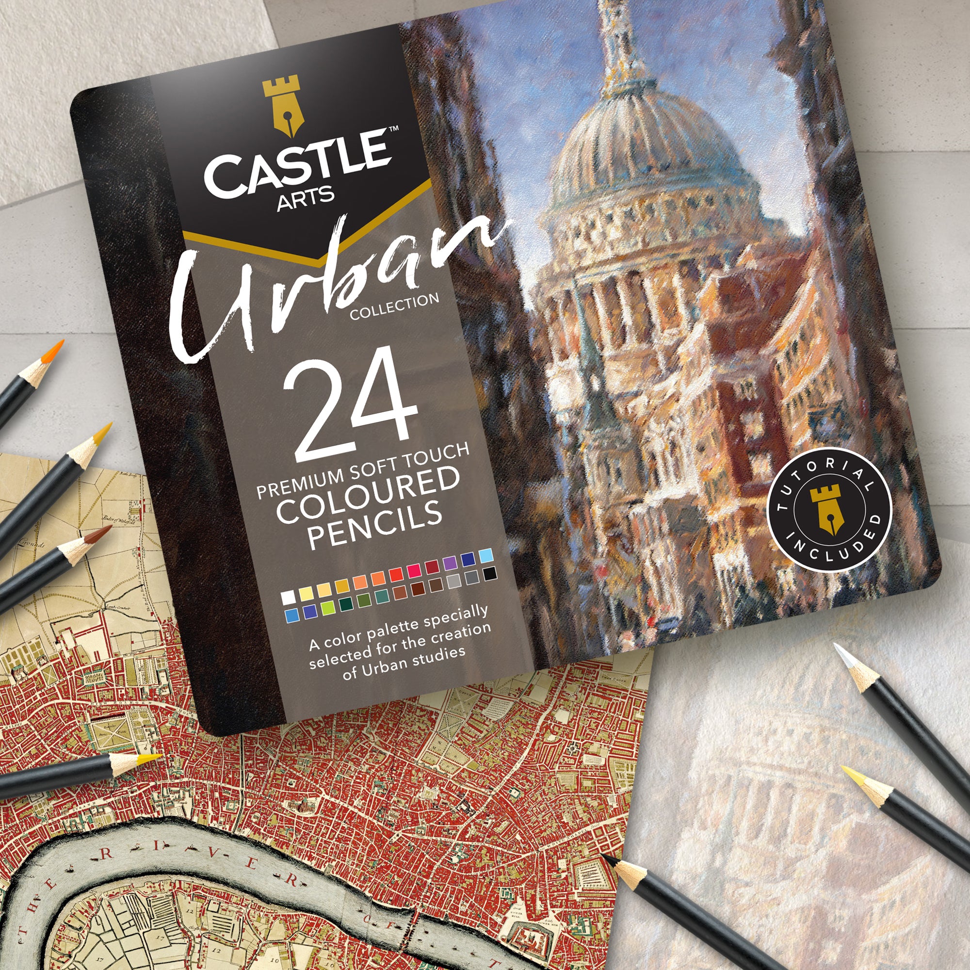 24 Pezzi Set Di Matite Colorate Urbane In Scatola Espositiva