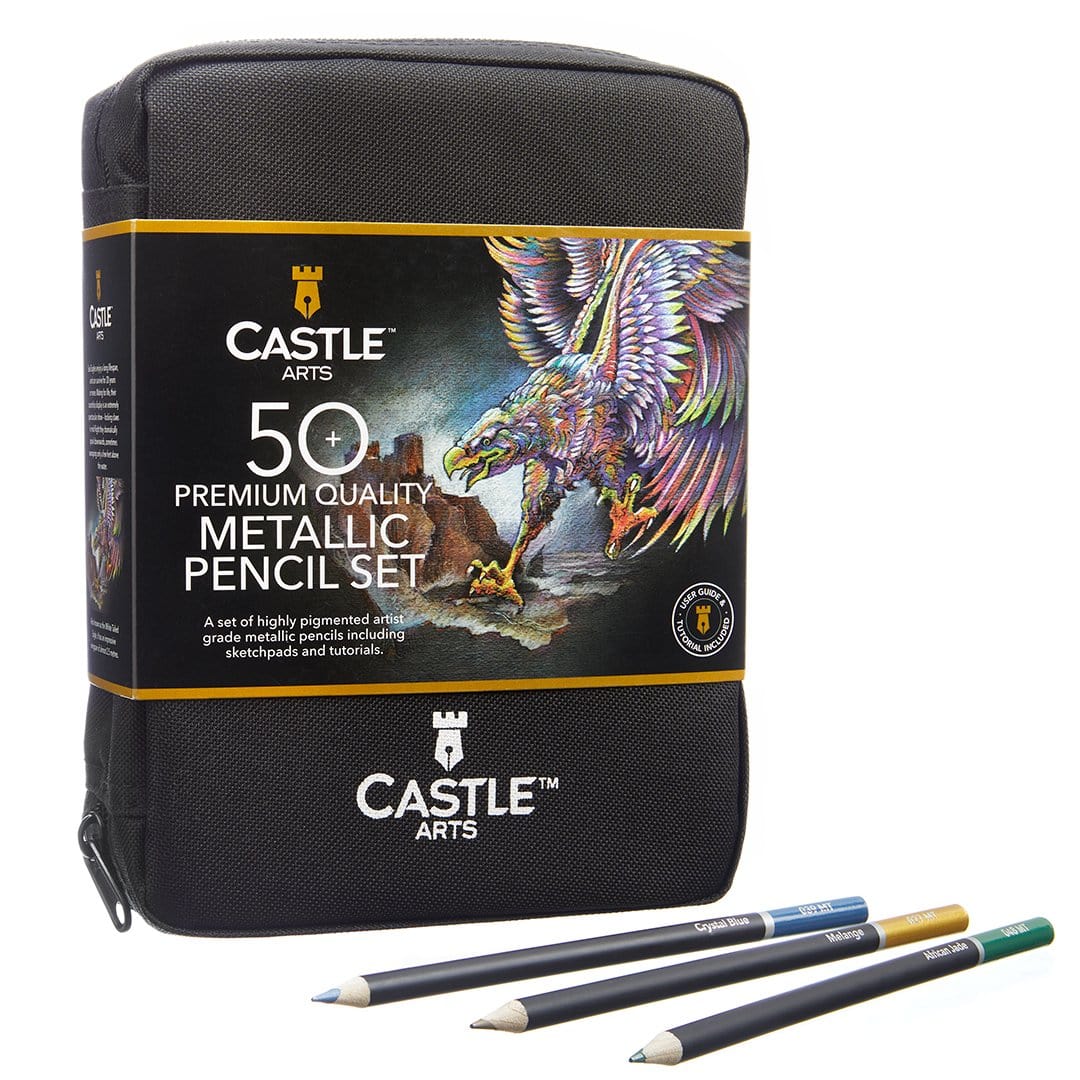 50 Pezzi Set Di Matite Colorate Metallizzate In Astuccio Con Cerniera