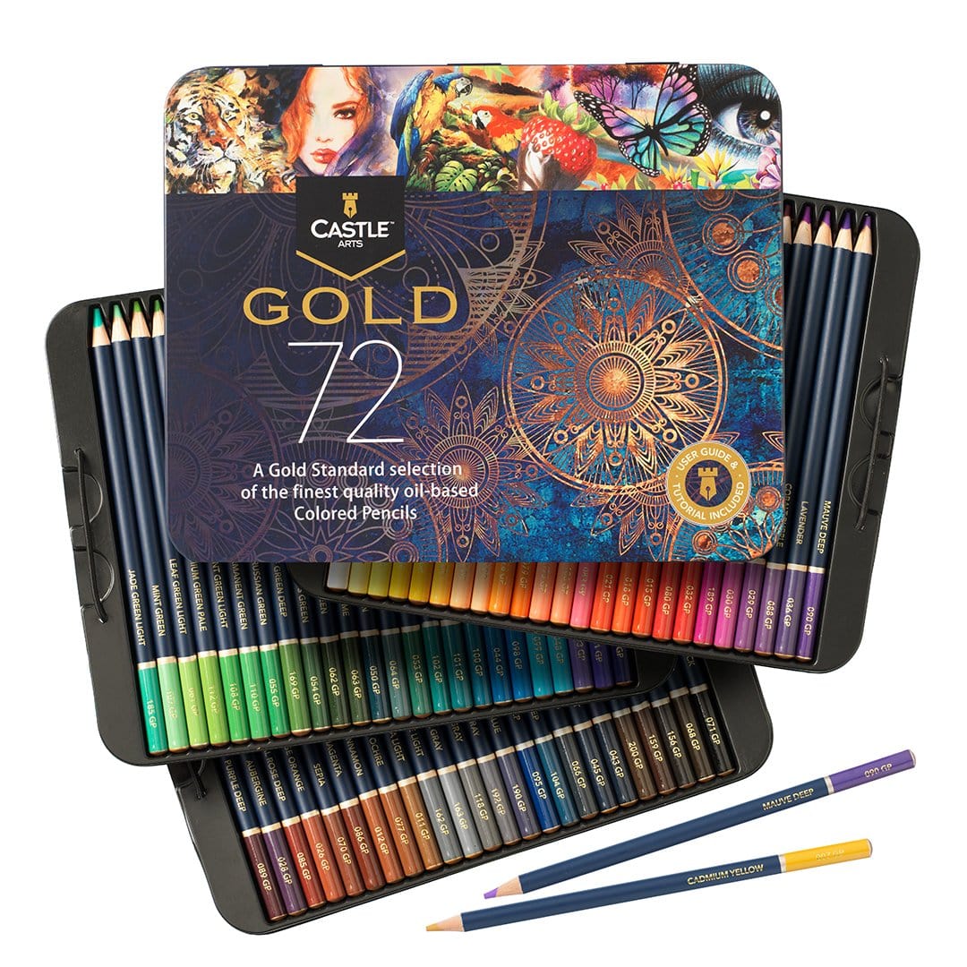 72 pezzi Castle Gold color Pencil Set in Display Tin