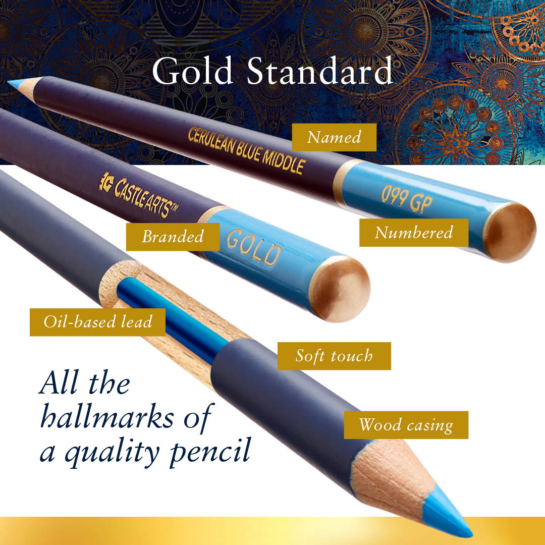 72 Piece Castle Gold Coloured Pencil Set in Display Tin