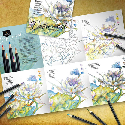 Set di 24 matite colorate botaniche e 2 quaderni di schizzi per artisti