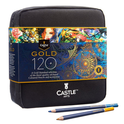 120 Piece Castle Gold Coloured Pencil Set in Zip Up Case